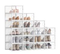 SONGMICS Boîte à Chaussures Transparent, Lot de 18, Boîte de Rangement, Pointure 44, Empilables, Robuste, pour Collections de Baskets, Talons Hauts, Transparent et Blanc LSP106W18