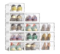 SONGMICS Boîte à Chaussures Transparent, Lot de 18, Boîte de Rangement, Pointure 43, Empilables, Robuste, pour Collections de Baskets, Talons Hauts, Transparent et Blanc LSP106W18V2