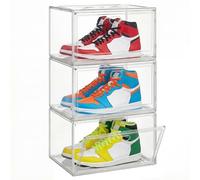 SONGMICS Boîte à Chaussures Transparente Empilable, Organiseur, Boîte de Rangement pour Vhaussures Jusqu’à la Pointure 47, avec Porte Magnétique, en Plastique, Lot de 3 LSP703WH02