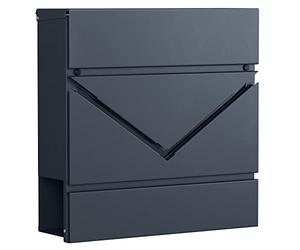 SONGMICS Boîte à Lettres, Fenêtre en V, Mural, avec Serrure et Couvercle, Porte-journaux, Facile à Installer, Gris Anthracite GMB054G01