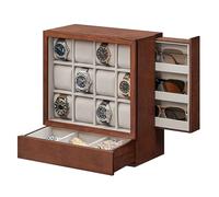 SONGMICS Boîte à Montre 12 Emplacements, Présentoir de Montres avec Fenêtre, Placage Effet Bois, Doublure en Velours, Rangement Vertical, Économie d’Espace, Cadeau, Marron Café JOW014K01