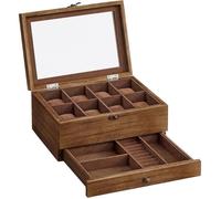SONGMICS Boîte à Montres 8 emplacements Écrin à Montres en Bois avec Couvercle en Verre Couleur Boisée Rustique