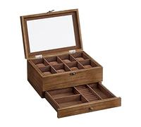 SONGMICS Boîte à Montres 8 Emplacements, Écrin à Montres en Bois, avec Couvercle en Verre, Coussinets pour Montres, Doublure en Velours, Coffre à Bijoux, Couleur Noisette JOW008K01