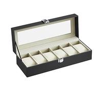 SONGMICS Boîte à Montres à 6 Emplacements, Couvercle en Verre | Coffret à Montres, Écrin, Coussinets Amovibles, Serrure en Métal, Collection BRIDIE JWB06BE