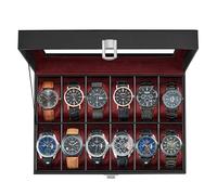 SONGMICS Boîte à montres avec 12 emplacements, couvercle en verre, idée cadeau, cuir synthétique noir