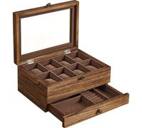 SONGMICS boîte à montres boîte à montres, avec 8 compartiments, en bois massif, couvercle en verre