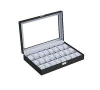 SONGMICS Boîte à Montres, Coffret à Montres, Verrouillable, Écrin, Organisateur, avec 24 Compartiments, Couvercle en Verre, PU, Doublure en Gris et Surface en Noir d'Encre JWB024
