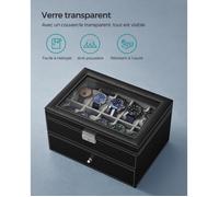 SONGMICS Boîte à Montres, Écrin à 2 Niveaux, avec Coussinets Amovibles, Revêtement en Noir et Doublure en Gris