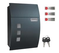 SONGMICS Boîte aux Lettres Murale, avec fenêtres de visualisation, Emplacement pour nom, 2 clés, Facile à Installer, Gris Anthracite GMB030G02