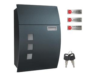 SONGMICS Boîte aux Lettres Murale, avec fenêtres de visualisation, 2 clés | Emplacement pour nom, Facile à Installer, Gris Anthracite, Collection POSTER GMB030G02