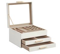 SONGMICS Boite Bijoux Verre 3 Étages+2Tiroirs Contemporain Cadeau Nuage Blanc Or