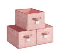 SONGMICES ROB440R01 Lot de 3 paniers de rangement pliables en tissu 40 x 30 x 24 cm avec 2 poignées, porte-étiquettes pour chambre à coucher, salon Rose gelé