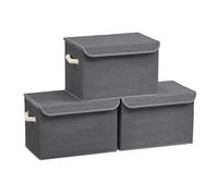 SONGMICS Boîte de Rangement avec Couvercle, Lot de 3, Pliable, Panier en Tissu, Bac de Rangement, avec Poignées, pour Chambre, Salon, Dressing, 38 x 25 x 25 cm, Gris Ardoise RFB013GZ01