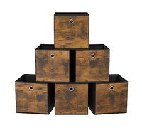 SONGMICS Boîte de Rangement, Lot de 6, Bac avec Poignée, Cube Tissu Non-tissé et Oxford, Panier, 26 x 26 x 28 cm, Adaptés aux Meubles Cubiques, Pliables, Vêtements, Marron Rustique et Noir RFB126B01