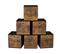 SONGMICS Boîte de Rangement, Lot de 6, Bac avec Poignée, Cube Tissu Non-tissé et Oxford, Panier, 33 x 33 x 33 cm, Adaptés aux Meubles Cubiques, Pliables, Vêtements, Marron Rustique et Noir RFB133B01