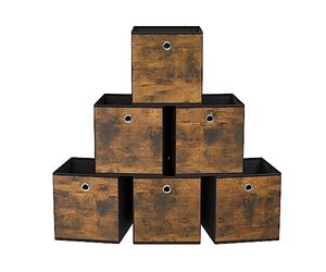 SONGMICS Boîte de Rangement, Lot de 6, Bac avec Poignée, Cube Tissu Non-tissé et Oxford, Panier, 33 x 33 x 33 cm, Adaptés aux Meubles Cubiques, Pliables, Vêtements, Marron Rustique et Noir RFB133B01