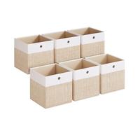 SONGMICS Boîte de Rangement, Lot de 6, Panier, Coffre avec Plaques en PP, Inodore, Pliable, en Tissu pour Étagère Cubique, 30 x 30 x 30 cm, Blanc Nuage et Beige Sable RFB430LF02