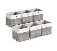 SONGMICS Boîte de Rangement, Lot de 6, Panier, Coffre avec Plaques en PP, Inodore, Pliable, en Tissu pour Étagère Cubique, 30 x 30 x 30 cm, Blanc Nuage et Gris Jonc RFB430GM02
