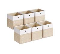 SONGMICS Boîte de Rangement, Lot de 6, Panier, Coffre avec Plaques en PP, Inodore, Pliable, en Tissu pour Étagère Cubique, 26 x 26 x 28 cm, Blanc Nuage et Beige Sable RFB426LF02