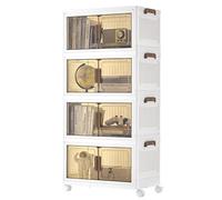SONGMICS Boîte de Rangement, Organisateur à 4 Niveaux avec 1 Couvercle, Empilable, sur Roulettes, Plastique, Double Porte Magnétique, Blanc, 45 L par Niveau, 180 L au Total, RLB450WZ01
