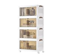 SONGMICS Boîte de Rangement, Organisateur à 4 Niveaux avec 1 Couvercle, Empilable, sur Roulettes, Plastique, Double Porte Magnétique, Blanc, 25 L par Niveau, 100 L au Total, RLB445WZ01