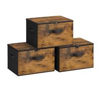 SONGMICS Sac de Rangement, Lot de 3, avec Couvercle, Boîte de Rangement, Pliable, avec Poignées, pour Jouets, Vêtements, Marron Rustique RYZ103B01