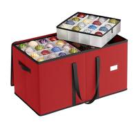 SONGMICS Boîte de Rangement pour Boules de Noël, Empilable, avec Couvercle, Double Fermeture Éclair, 8 Plateaux, Tissu Oxford 600D, 128 Compartiments de 7,6 cm, Rouge Cerise RFB035R01