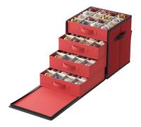 SONGMICS Boîte de rangement pour décoration de Noël, avec ouverture latérale, boîte de rangement de Noël empilable avec couvercle, 4 plateaux à tiroirs, Oxford 600D, 7,6 cm, 64 emplacements, rouge