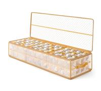 SONGMICS Boîte de Rangement pour Décorations de Noël, 96 Cases de 7,6 cm, 96,5 x 33,5 x 17,5 cm, pour Boules, avec Séparateurs, Fermetures Éclair, Poignées, Rangement sous Lit, Doré Sable RFB031A01