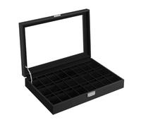 SONGMICS Boîte de rangement verrouillable pour montres avec 24 emplacements, couvercle en verre, cadeau pour vos proches, cuir synthétique noir, doublure noire d'encre JWB024B02