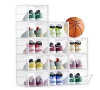 SONGMICS Boîtes à Chaussures, Lot de 6, avec Porte, Rangement de Chaussure en Plastique, Empilable, Montage Facile, 34 x 25 x 18,4 cm, Jusqu’à la Pointure 44, Blanc Transparent LSP032W06