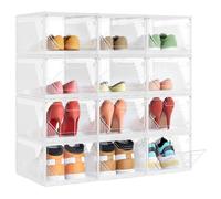 SONGMICS Boîtes à Chaussures, Lot de 12, Rangement Chaussures en Plastique, Empilable et Reliable, avec Porte Magnétique, Transparente, jusqu’à la Pointure 46, Blanc Nuage LSP806WH01-2J