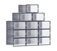 SONGMICS Boîtes à Chaussures, Lot de 12, Rangement Chaussures, Pliable, pour Pointure jusqu’à 44, Transparent et Bleu Carbone LSP12SB30