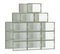 SONGMICS Boîtes à Chaussures, Lot de 12, Rangement Chaussures, Pliable, pour Pointure Jusqu’à 44, Transparent et Vert Olive LSP12SG30