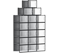 SONGMICS Boîtes à Chaussures, Lot de 18, Pliable, pour Pointure Jusqu’à 46, Transparent et Noir LSP007B18
