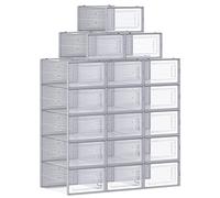 SONGMICS Boîtes à Chaussures, Lot de 18, Rangement Chaussures, Pliable, pour Pointure Jusqu à 44, Transparent et Gris 33,5 x 23,2 x 14,3 cm LSP006G18