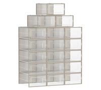 SONGMICS Boîtes à Chaussures, Lot de 18, Rangement Chaussures, Pliable, pour Pointure jusqu’à 44, Transparent et Beige Avoine LSP18SW30