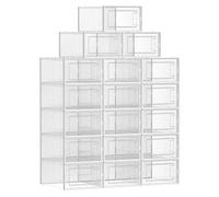 SONGMICS Boîtes à Chaussures, Lot de 18, Rangement Chaussures, Pliable, pour Pointure jusqu’à 44, Transparent et Blanc LSP18SWT
