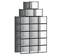 SONGMICS BoÎtes À Chaussures, Lot de 18, Rangement Chaussures, Pliable, pour Pointure jusqu’À 46, Transparent et Noir LSP007B18