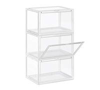 SONGMICS Boîtes à Chaussures, Lot de 3, Coffre de Rangement, Empilable, avec Porte, en Plastique Pointure Jusquà 46, 36 x 28 x 22 cm, Transparent LSP03CW