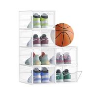 SONGMICS Boîtes à Chaussures, Lot de 6, avec Porte, Rangement de Chaussure en Plastique, Empilable, Montage Facile, 34 x 25 x 18,4 cm, Jusqu’à la Pointure 44, Blanc Transparent LSP032W06