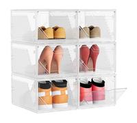 SONGMICS Boîtes à Chaussures, Lot de 12, Rangement Chaussures en Plastique, Empilable et Reliable, avec Porte Magnétique, Transparente, jusqu’à la Pointure 46, Blanc Nuage LSP806WH01-2J