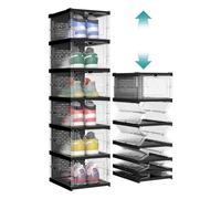 SONGMICS Boîtes à Chaussures, Lot de 6, Empilables, Meuble à Chaussures Intégré, Pliable et Portable, Convient Jusqu’à la Pointure 46, Montage en 60s, Transparent et Noir d'encre LSP205B01