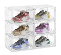 SONGMICS Boîtes à Chaussures Lot de 6, Rangement pour Chaussures, en Plastique, avec Porte, Empilable, 33 x 28,5 x 19,2 cm, jusqu’à la Pointure 46, Blanc Transparent LSP506W01