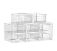 SONGMICS Boîtes à Chaussures, Lot de 12, Rangement Chaussures, Pliable, pour Pointure jusqu’à 44, Transparent et Blanc LSP12SWT