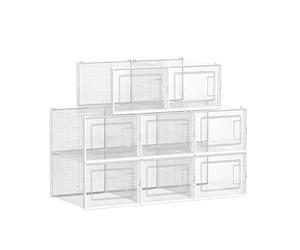 SONGMICS Boîtes à Chaussures, Lot de 8, Rangement Chaussures, Pliable, pour Pointure Jusqu’à 46, Transparent et Blanc LSP08MWT