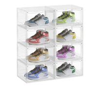 SONGMICS Boîtes à Chaussures Lot de 8, Rangement pour Chaussures, en Plastique, avec Porte, Empilable, 33 x 28,5 x 19,2 cm, jusqu’à la Pointure 46, Blanc Transparent LSP508W01