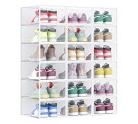 SONGMICS Boîtes à Chaussures, Organisateurs en Plastique, avec Porte, Lot de 18, Empilables, Montage Facile, 33,2 x 23 x 14,5 cm, pour Pointure jusqu'à 43, Transparentes et Blanc Nuage LSP318W01