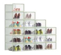 SONGMICS Boîtes à Chaussures, Lot de 12, Rangement Chaussures, Pliable, pour Pointure jusqu’à 44, Transparent et Vert Olive LSP12SG30