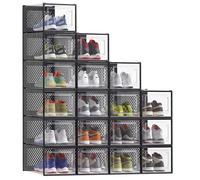 SONGMICS BoÎtes À Chaussures, Lot de 18, Rangement Chaussures, Pliable, pour Pointure jusqu’À 46, Transparent et Noir LSP007B18